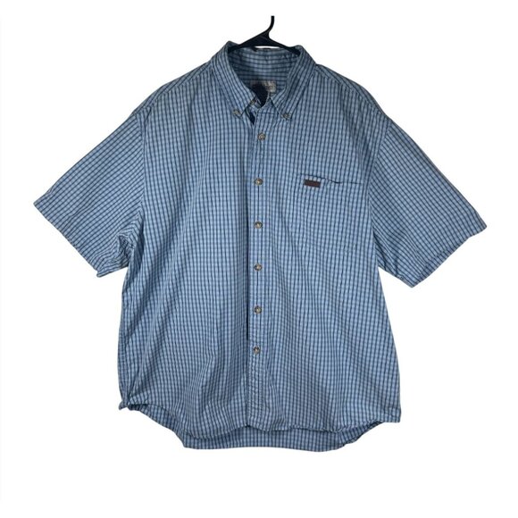 Carhartt Button-Up Shirt Men's Size XL Blue Plaid Short Sleeve - Picture 1 of 8